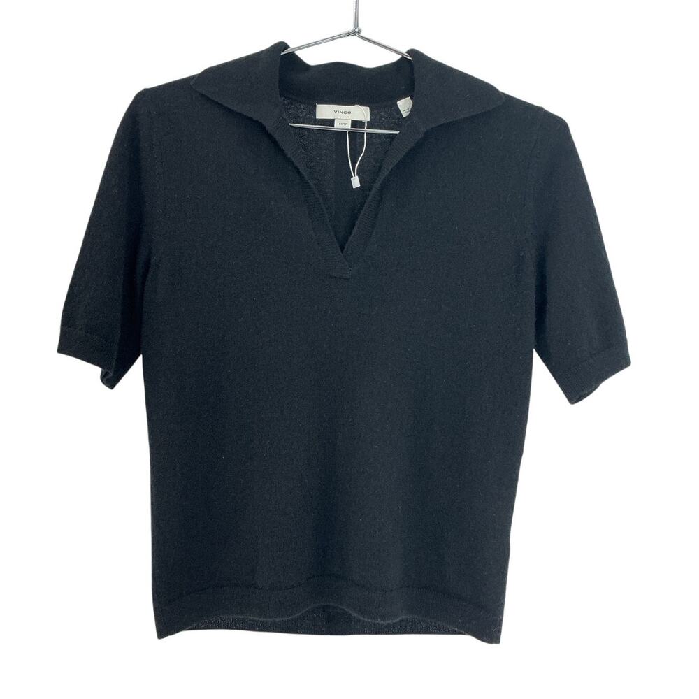 Vince Cashmere Silk Black Short Sleeve Polo Sweater Size XS